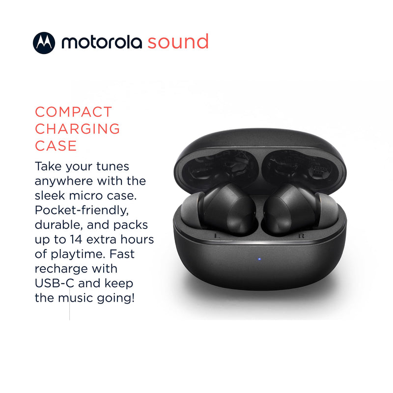 Motorola Sound Moto Buds 500 ANC True Wireless Earbuds, IPX4 Water Resistant Touch Control Ear Buds with Dual Noise Cancelling Microphone, Charging Case, Black