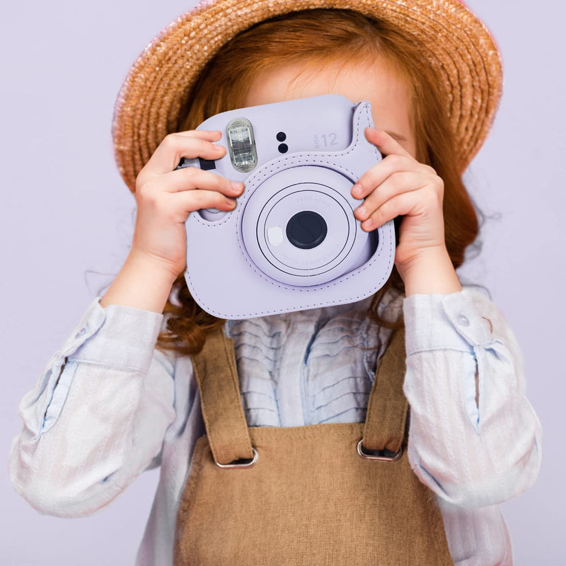 Phetium Instant mini 12 Camera Protective Case Compatible with Instax Mini 12 11,PU Leather Bag with Pocket and Adjustable Shoulder Strap(Lilac Purple) Lilac Purple