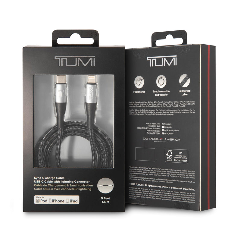 TUMI - USB-C Lightning Cable - 5 Foot Phone Charger - for iPhone, iPod, iPad & AirPods - Reinforced Knit Fast Charger - USB-C Charger Cord with Lightning Connector