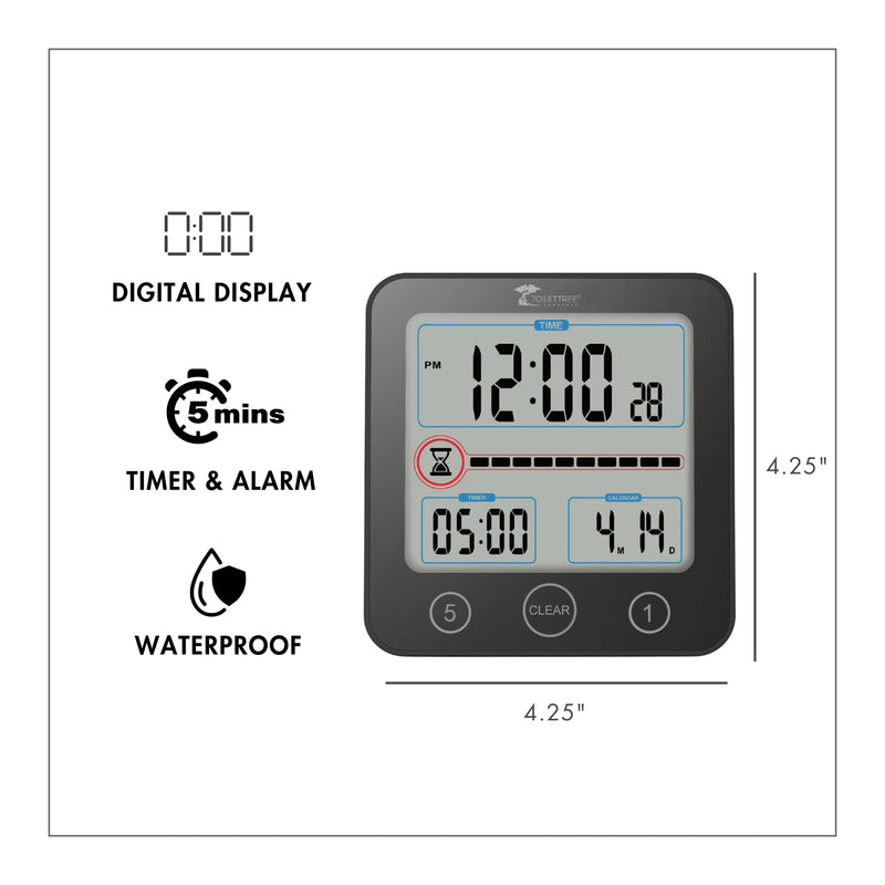 [AUSTRALIA] - ToiletTree Products Digital Bathroom Shower Clock with Alarm & Large LCD Display – Waterproof, Humidity & Moisture Resistant – Clocks for Bath & Kitchen Black 