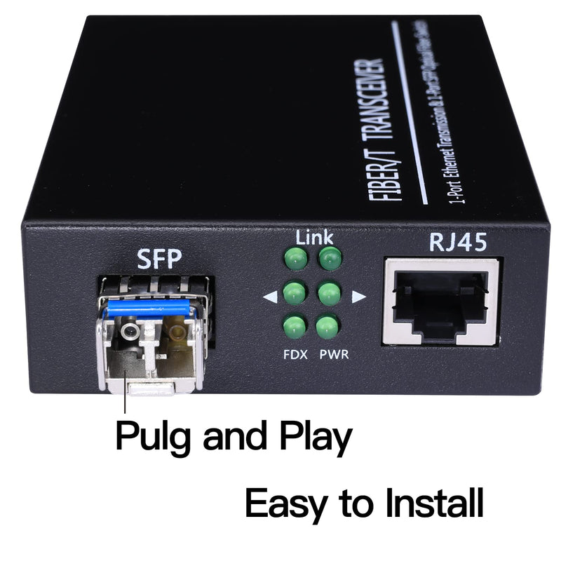 2 Pack 1.25G/s Bidi Gigabit Single-Mode Fiber to Ethernet Media Converter with 2PCS Bidi SFP LC Dual Transceiver Module Included, 10/100/1000Base-Tx to 1000Base-LX SMF RJ45 to SFP Slot up to 550M Include SingleMode LC Dual Core Port