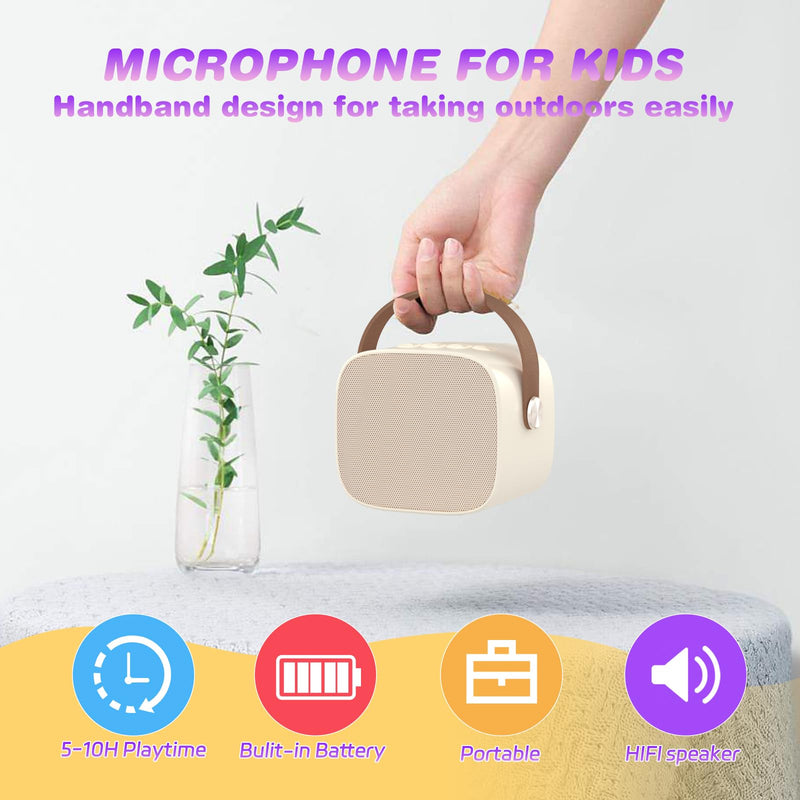 Mini Karaoke Machine Microphone,Fun Toys Christmas Birthday Gifts for Adult Kids/Toddler Boys Girls 3 4 5 6 7 8 9 10 11 12+,Portable Bluetooth Speaker with 2 Wireless Microphone Beige 2 Mics