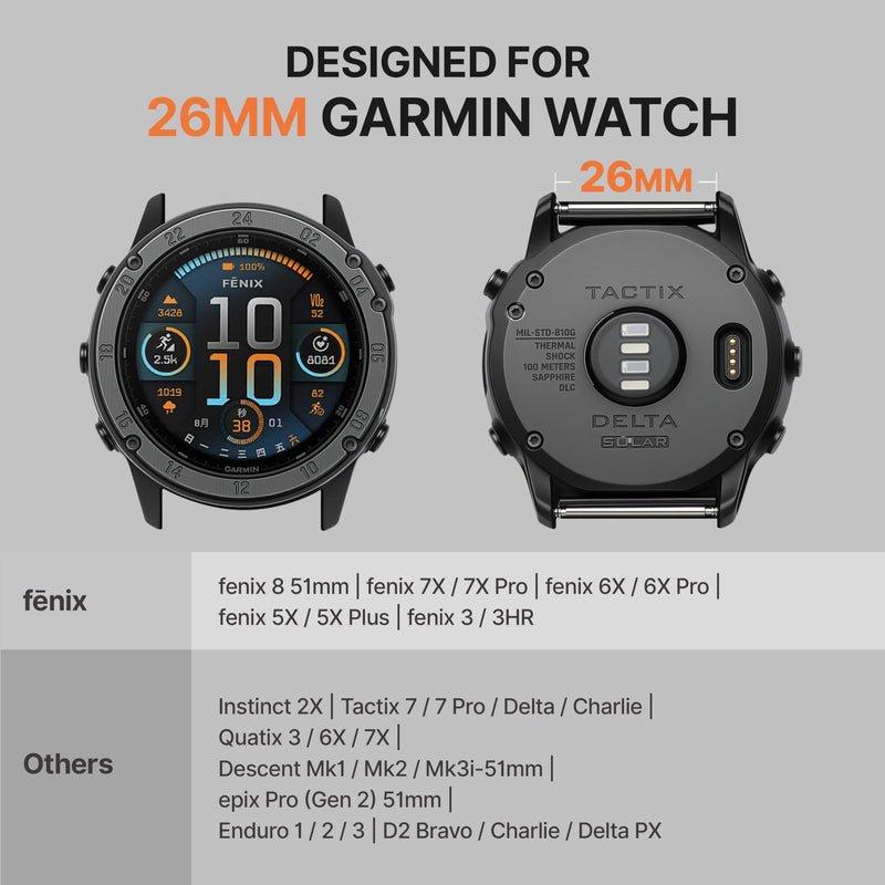 Bandletic 26MM Compatible with Garmin Fenix 8 51mm 7X 6X 5X Watch Band | Quick Fit Nylon Replacement Strap with Magnetic Fidlock Buckle for Fenix 6X Pro/5X PlusR/Instinct 2X/Enduro/Quatix/Tactix Black Medium (6.7"-7.3")
