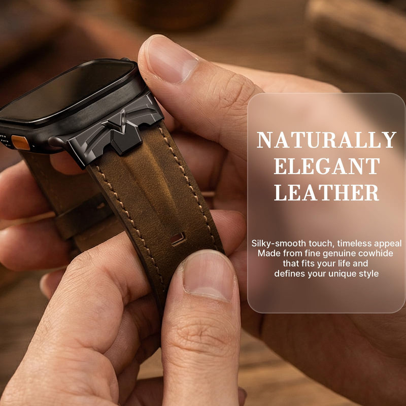 DABAOZA Leather Band Compatible for Apple Watch Ultra 3 Band 49mm 46mm 45mm 44mm for Men Women, Premium Leather Rugged Matel Replacement Strap for iWatch Ultra 2 SE Series 11 10 9 8 7 6 5 4