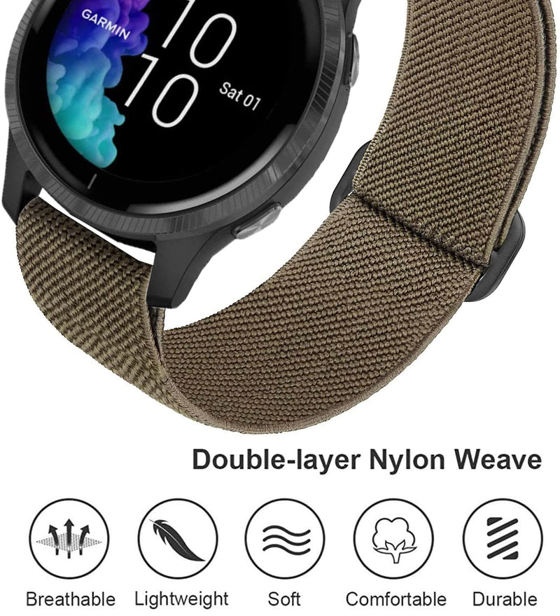 Elastic Bands for Garmin Venu/Sq/Sq 2/Forerunner 245/645 Music Watch Bands, Garmin Vivoactive 5 Bands, 20mm Nylon Sport Wristband for Garmin Vivomove HR/Sport,Vivoactive 3 Men Women Black+Green+Gray