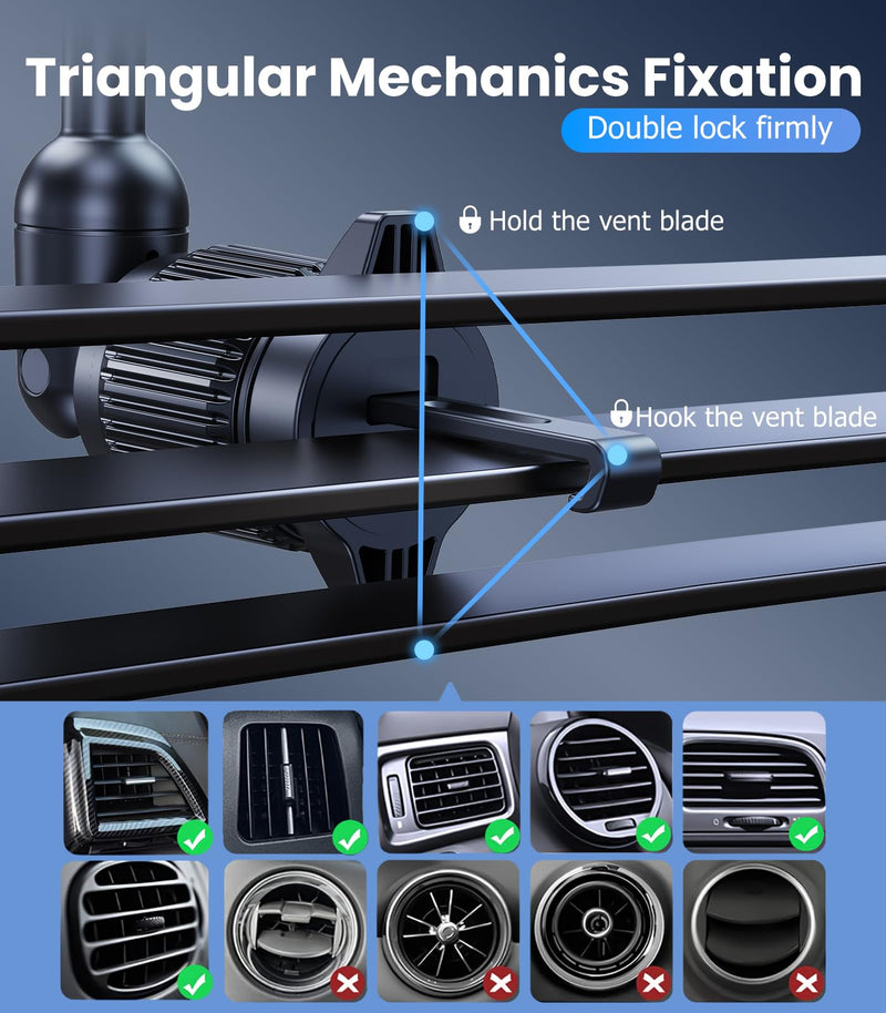 Long-arm Wireless Magnetic Car Phone Holder Mount with Cooling Fan & RGB Lights, 15W Fast Charging Auto-Rotate Charger for iPhone 17/16/15/14/13/12 S25 Samsung Google, Car Air Vent Mount Vent clip