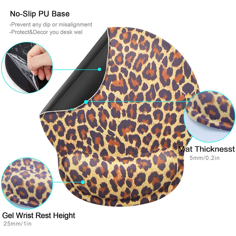 Leopard Mouse Pad with Wrist Support,Desk Accessories Ergonomic Mouse Pad Durable & Comfortable Large Non-Slip Cheetah Wrist Rest for Gaming,Computer,Laptop,Home Office