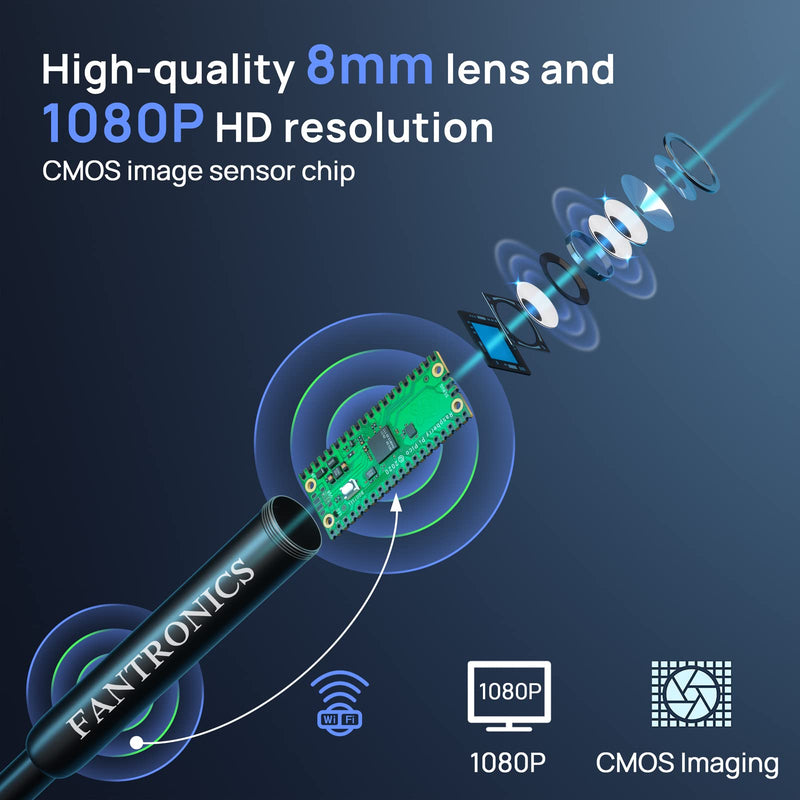 [AUSTRALIA] - USB Snake Inspection Camera, FANTRONICS Scope Camera with 8 LED Lights IP67 Waterproof Semi-Rigid Snake Cord USB C Borescope for iPhone, iPad and Android Phone (16.4ft) 