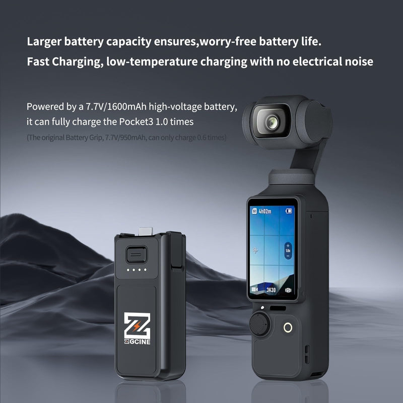 [AUSTRALIA] - Osmo Pocket 3 Battery Handle, ZGCINE PK-H01 7.7V/1600mAh Fast Charging Handle Grip Replaced for DJI Pocket 3 Battery for Xtra Muse, Reserved 1/4”Thread,Support Directly Data Transmission 