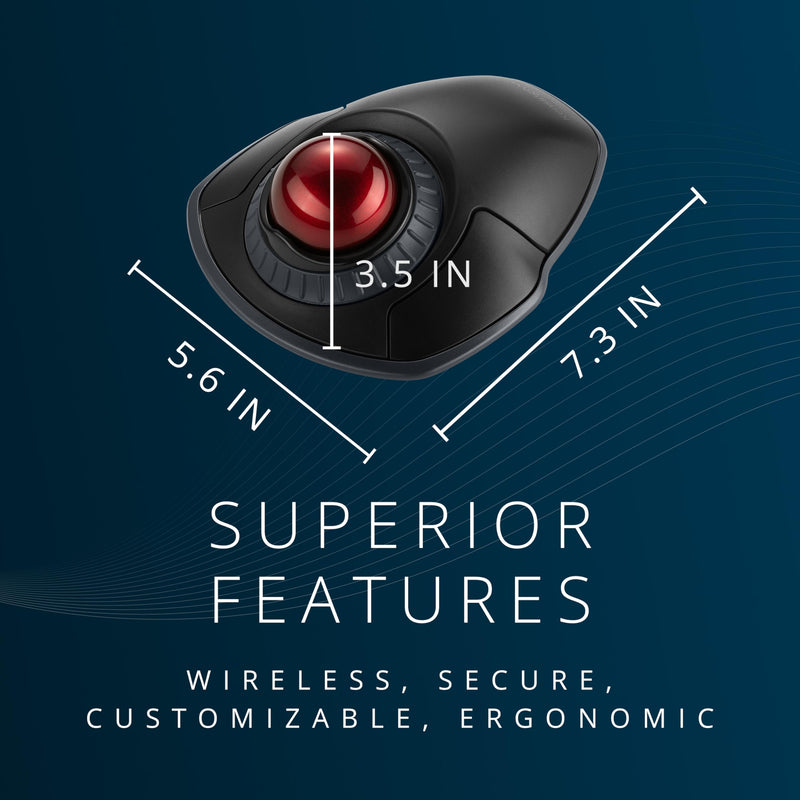 Kensington Orbit Wireless Trackball with Scroll Ring - Black-Red (K70990WW), | Scroll ring for one-handed navigation, wireless connection, ergonomic desktop control