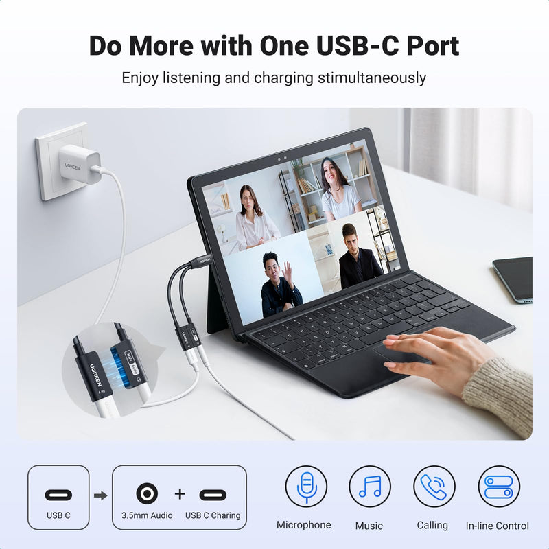UGREEN USB to 3.5mm Jack Audio Adapter USB Sound Card Support Mic TRRS Headphone Bundle Magnetic USB C to 3.5mm Audio Adapter and PD 60W Charger 2 in 1