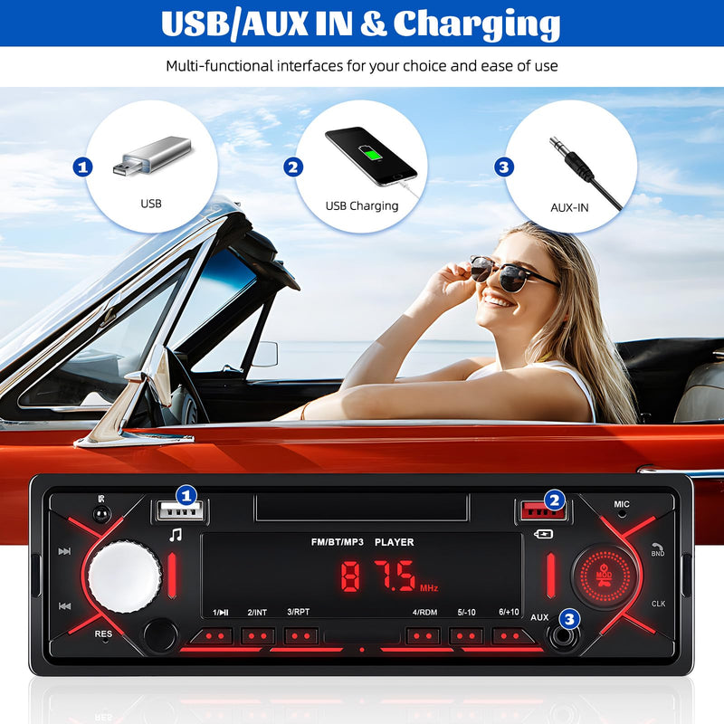 [AUSTRALIA] - Single Din Bluetooth Multimedia Car Stereo Radio,Car Audio MP3 Player Support Hands-Free Calls/USB/FM/TF/AUX-in,Car Radio Receivers with Digital LCD Display 