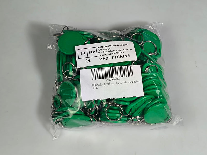 (Pack of 100) Waterproof ABS 13.56MHz ISO14443A MF Classic 1K NFC RFID Token,RFID Keyfob,RFID Tag (Green)