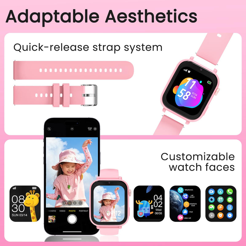 Kids smart Watch for Girls Boys 4g GPS Call Text-Smart Watch for Kids Game Camera Pedometer Alarm Clock Calculator-Kid Watches for Girls Boys 4-12 Ages Gifts Pink