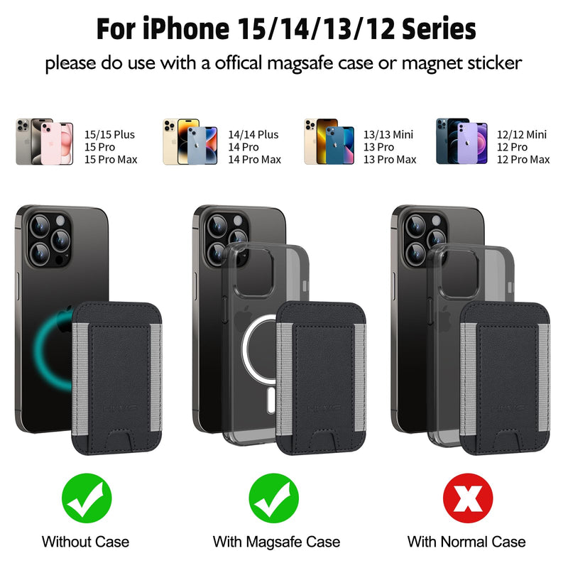 HiWe for MagSafe Wallet, Magnetic Card Wallet Holder for iPhone 15/14/13/12 Series, Leather Wallet, Fit 6 Cards, Slim, RFID Blocking, Black A-Black