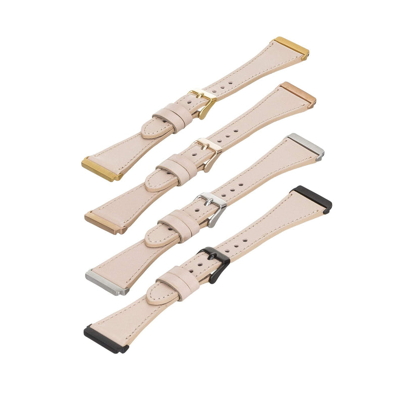 Venito Messina Leather Slim Watch Band Compatible with Fitbit Versa/Versa 2 / Versa Lite Nude Pink Rose GOld Connector & Clasp