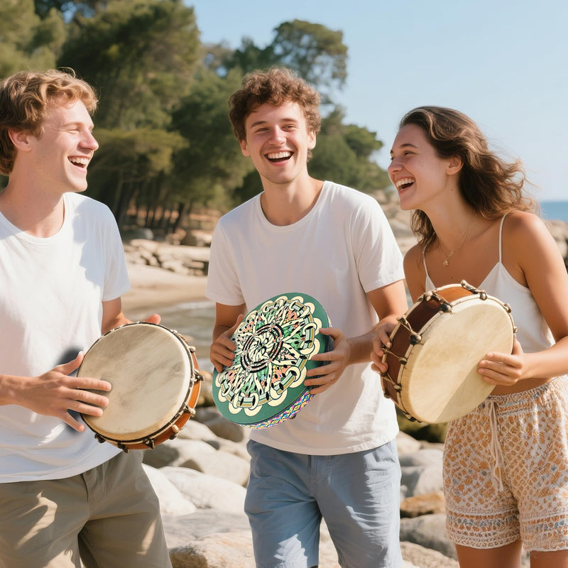 12INCH Ocean Drum,Sound Healing,Rain Disk "Water-Fall",Onomatopoeic Music,Gift For Yoga Meditation Performance Accompaniment（Green Flower） Green Flower