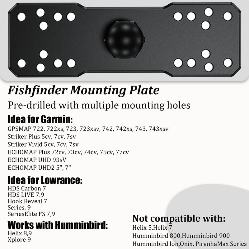 LOKTENWO Aluminum Alloy Fish Finder Mount, Marine Electronic Mount | With B Size 1" Ball Rectangle Plate, 5.9" Medium Arm, AMPS Hole Round Base Compatible with Garmin, Lowrance, Raymarine