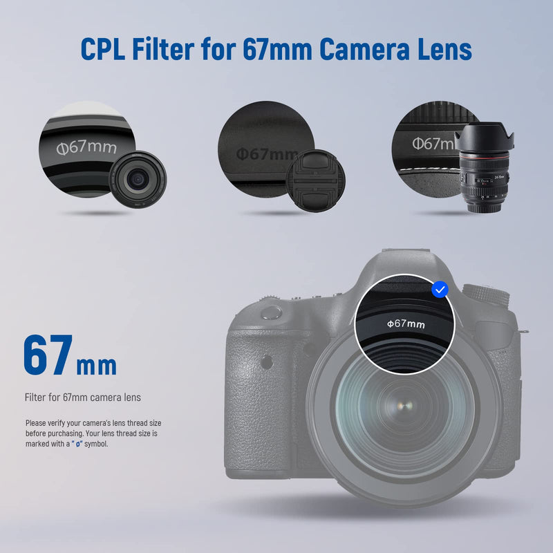 NEEWER 67mm Polarising Filter, CPL Filter with 30 Layers of Multi-Layer Polarising Film, Reduces Glare/Improves Contrast/Ultra Thin/Reduces Reflection/HD Optical Glass