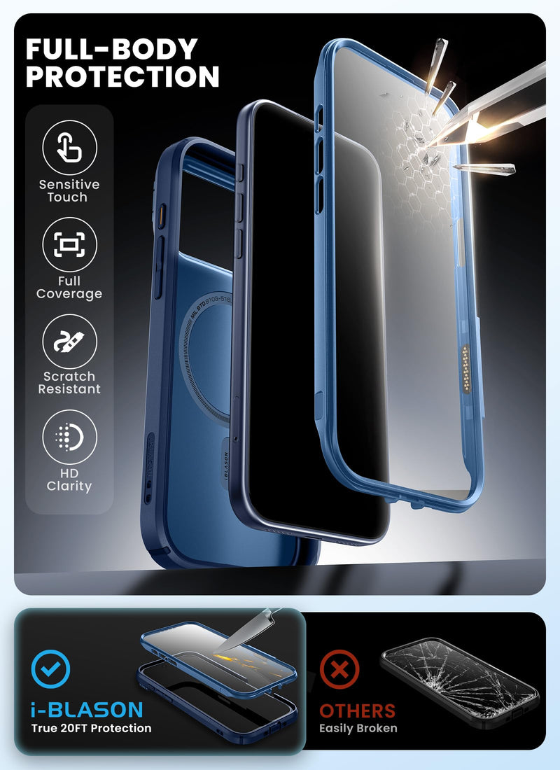 i-Blason for Apple Watch 46mm Band (Black) & iPhone 17 Pro Max Phone Case (Blue)