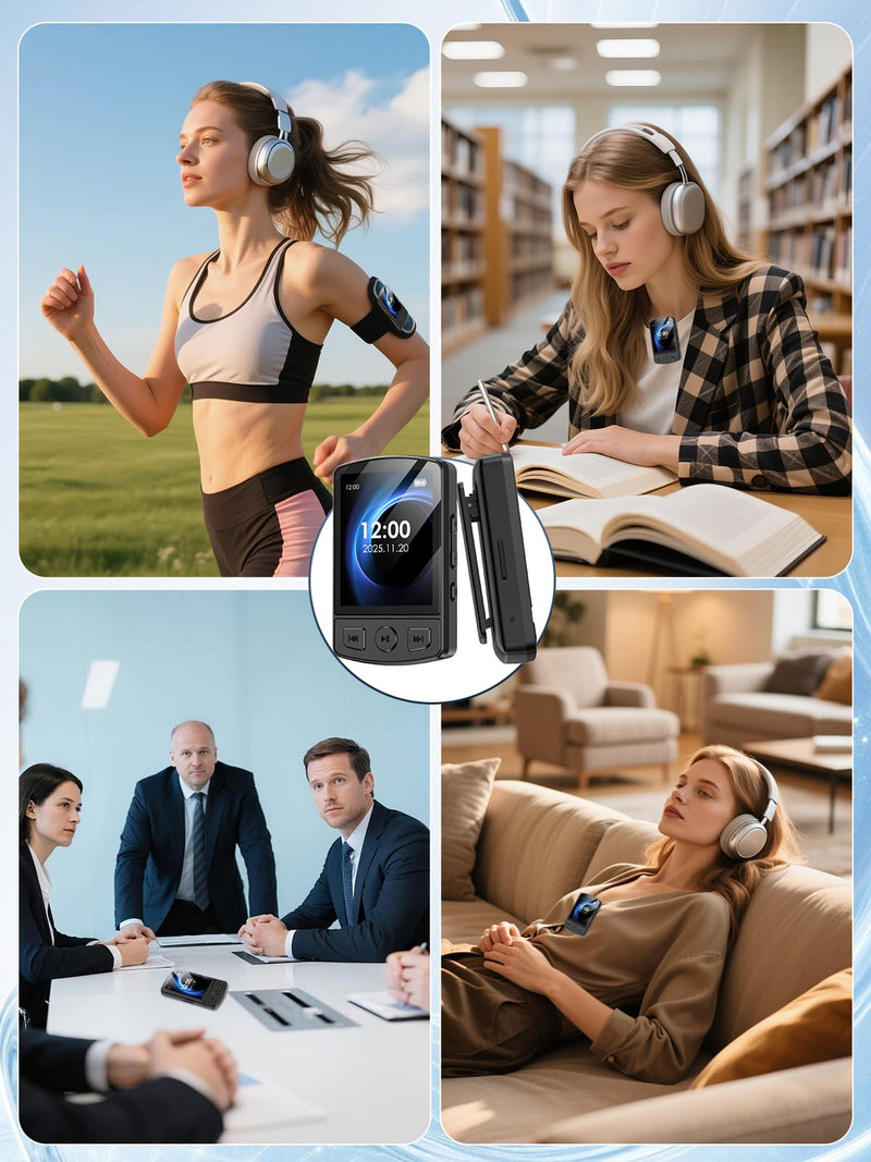 [AUSTRALIA] - MP3 Player with Clip 64GB Mini MP3 Player with Bluetooth 5.2,Portable MP3 Music Player with Earphones,HiFi-Speaker,FM Radio,Voice Recorder,E-Book for Outdoor,Home,Sporting(Black) Black 