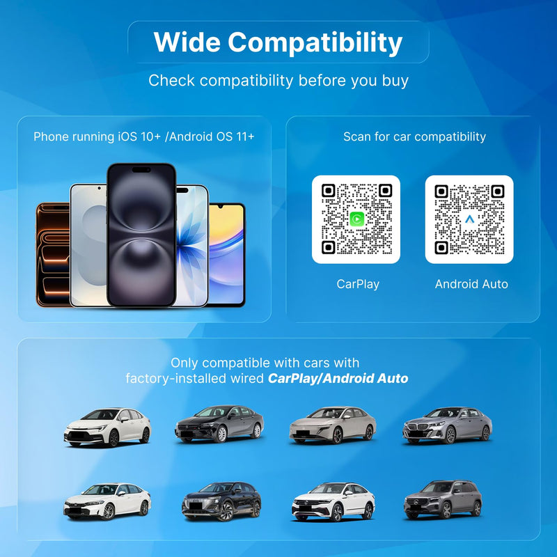 Mini Wireless CarPlay & Android Auto Adapter Wireless Converter | Aluminum & Glass Build, Dual 5G Chips, Low Latency Auto Connect, OTA Update, Plug & Play for Wired CarPlay/Android Auto Cars USB Type A
