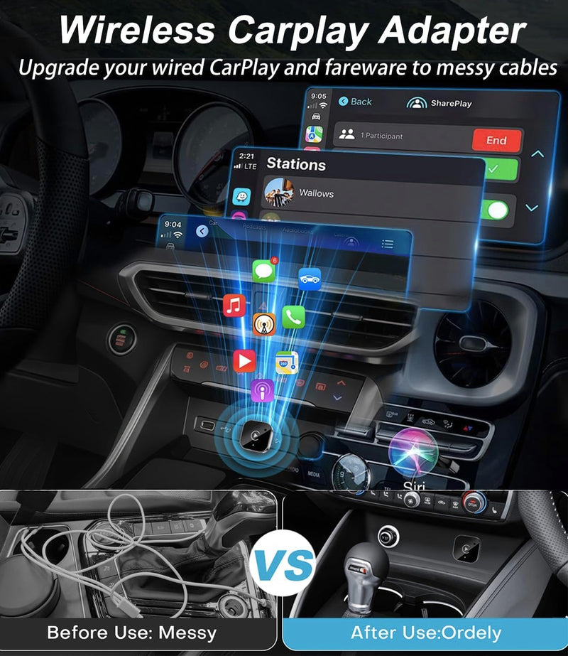 [AUSTRALIA] - Wireless CarPlay Adapter & Android Auto Dongle, Fast Auto-Connect, Compact Plug & Play Wireless CarPlay Converter for iPhone & Android, USB/USB-C, No Delay, Seamless Reconnection (Black) 