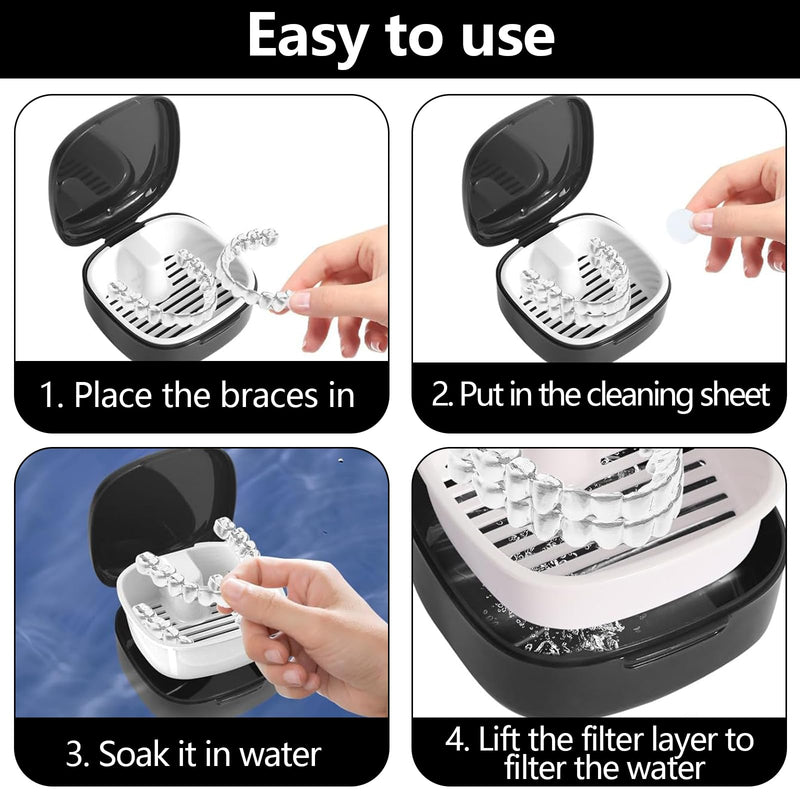 [AUSTRALIA] - Denture Box, Pack of 2 Braces Box with Sieve, Portable Denture Box, Invisible Braces, Storage Box, Double Layer Hollow Drain 