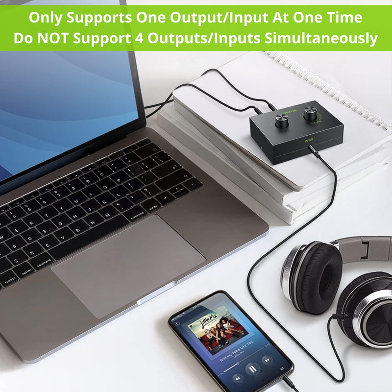 [AUSTRALIA] - LiNKFOR 4 Port 3.5mm Stereo Audio Switch, 4 Way Stereo Audio Selector, 4 Input 1 Output / 1 Input 4 Output Audio Splitter with Volume Control and 4 Channel Switch Knob 4 Ports 3.5mm 