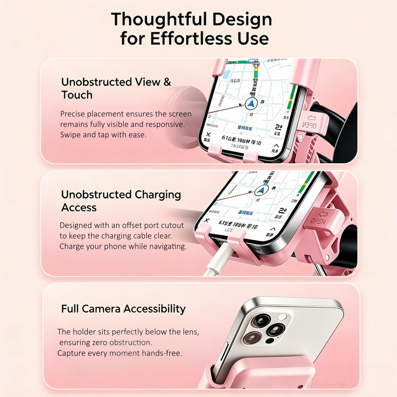 Pink Bike Phone Mount for Women, Anti-Shake Bicycle & Scooter Phone Holder | Slide-to-Lock Bicycle Phone Holder, 360° Rotatable Anti-Shake Scooter Mount for Electric Bike, Motorcycle