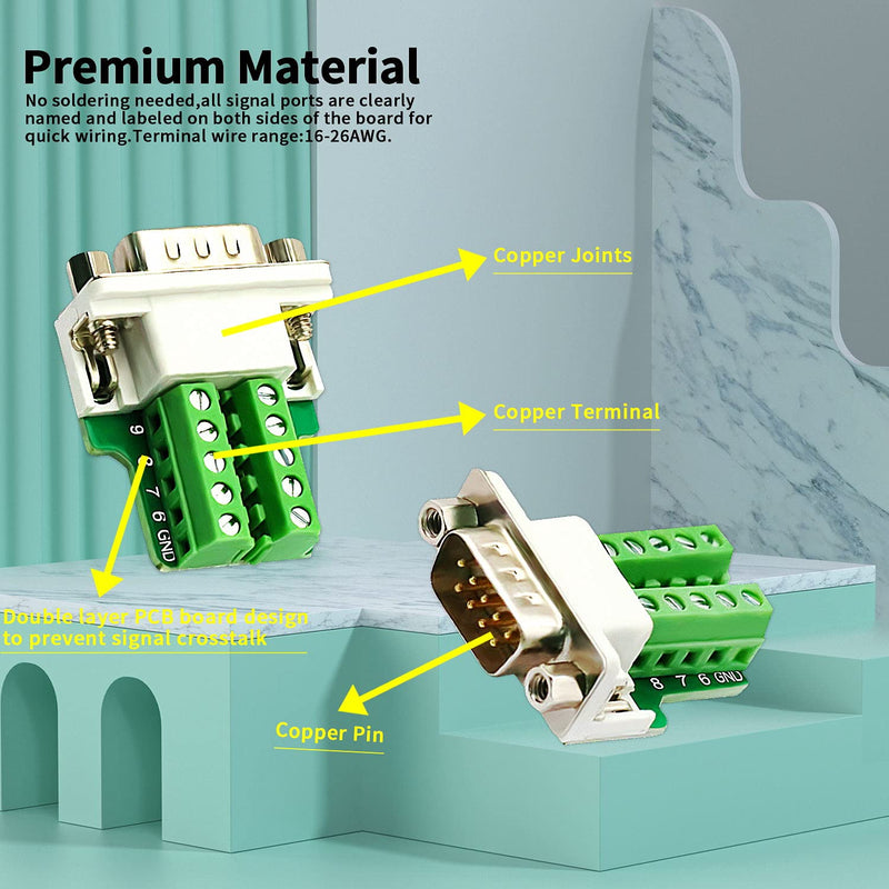 DaFuRui 4Pack DB9 Breakout Connector，DB9 Solderless Breakout Board RS232 D-SUB DB9 Male Female Terminal Block with Case and Nut (2-Male + 2-Female +Nut) 2Male+2Female+Nut