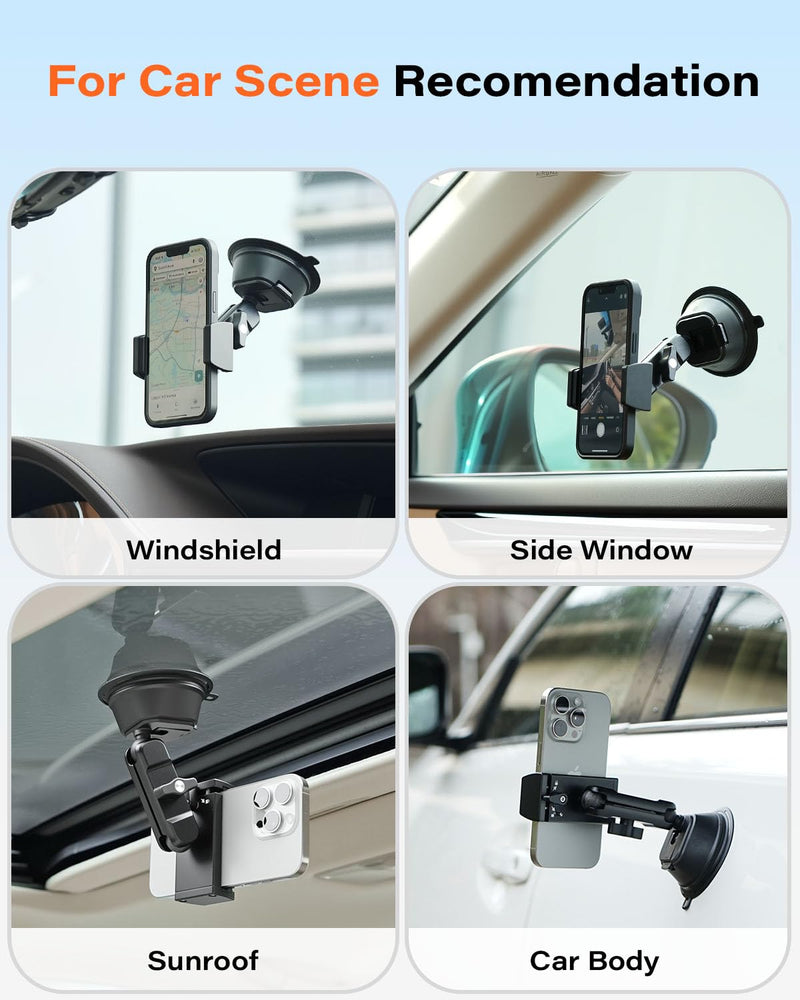 A2C Heavy Duty Suction Cup Phone Mount with Aluminum Alloy Arm & Clamp, 66LBS Vacuum Suction Phone Mount for Windshield Dashboard, Universal Car Phone Holder for All Phones Fit Jeep Wrangler, F150