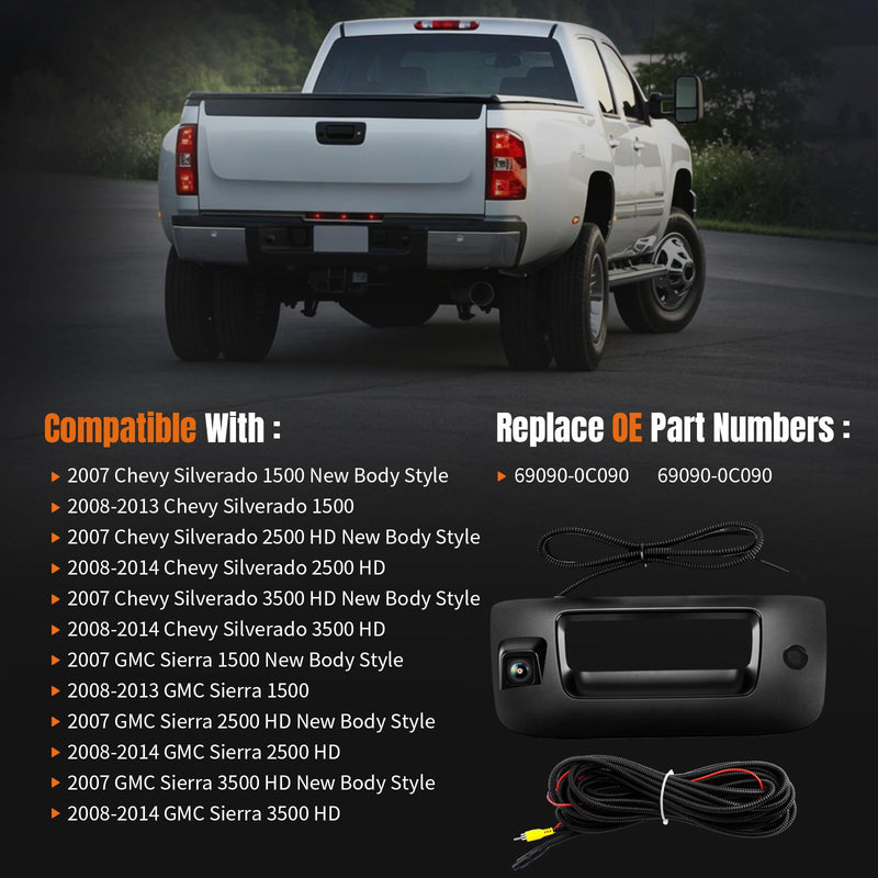 LCWRGS Tailgate Handle Backup Camera for Chevy Silverado & GMC Sierra | 2007-2014 Night Vision Wide-angle Waterproof Rear View Camera Tail gate Handle Key Hole OE# 22755305