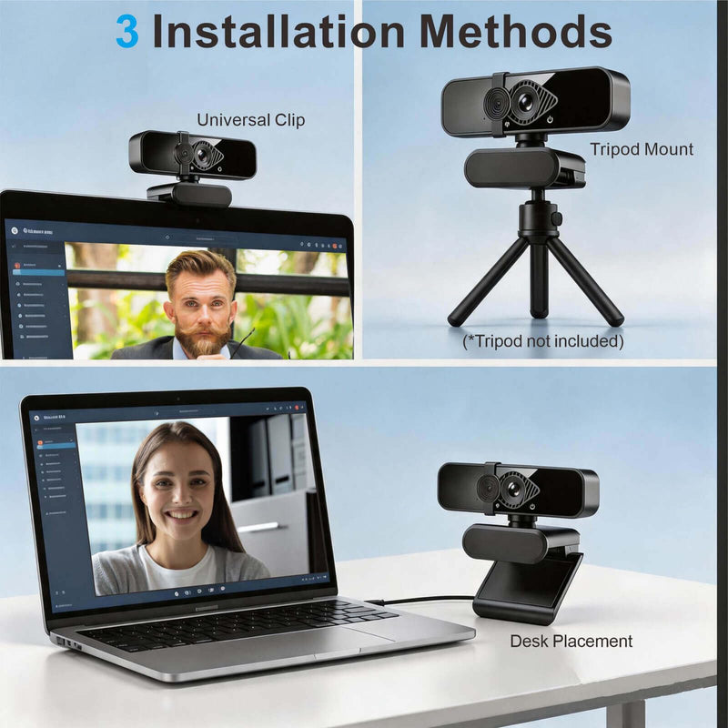 4K Webcam with USB C Adapter Privacy Cover Microphone for PC Mac Laptop | 4K UHD for Zoom/Teams. Privacy shutter, 1-sec close. Noise-canceling mic. USB-C/USB-A plug & play. Works with PC/Mac/ apps.