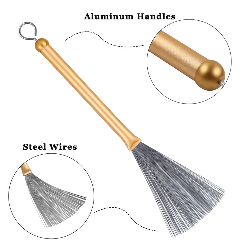 1 Pair Retractable Drum Wire Brushes with Comfortable Aluminum Handles and 1 Pair Rods Drum Sricks Brush for Jazz Cajon Folk Rock Band Drummers Amateurs Beginners (Gold) Gold