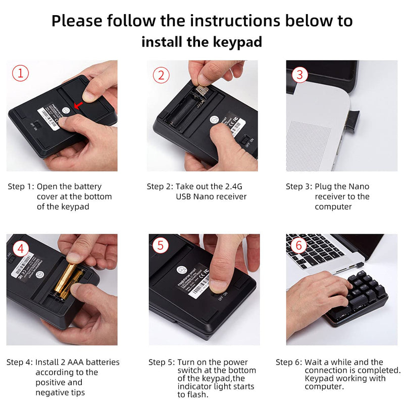 Mechanical Numeric Keypad GATERON Red Switch 2.4G Wireless Gaming Keypad 21 Keys Mini Numpad Portable Keypad Extended Layout Black Magicforce by Qisan