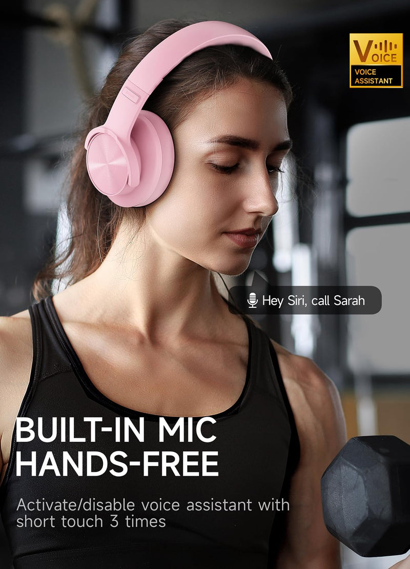 [AUSTRALIA] - Picun B8 Headphones Wireless Bluetooth, 120H Bluetooth Headphones Over Ear with 3EQ Music Modes, Hands-Free Calls, Deep Bass Headphones for Travel Home Office Cellphone PC (Pink) Pink 