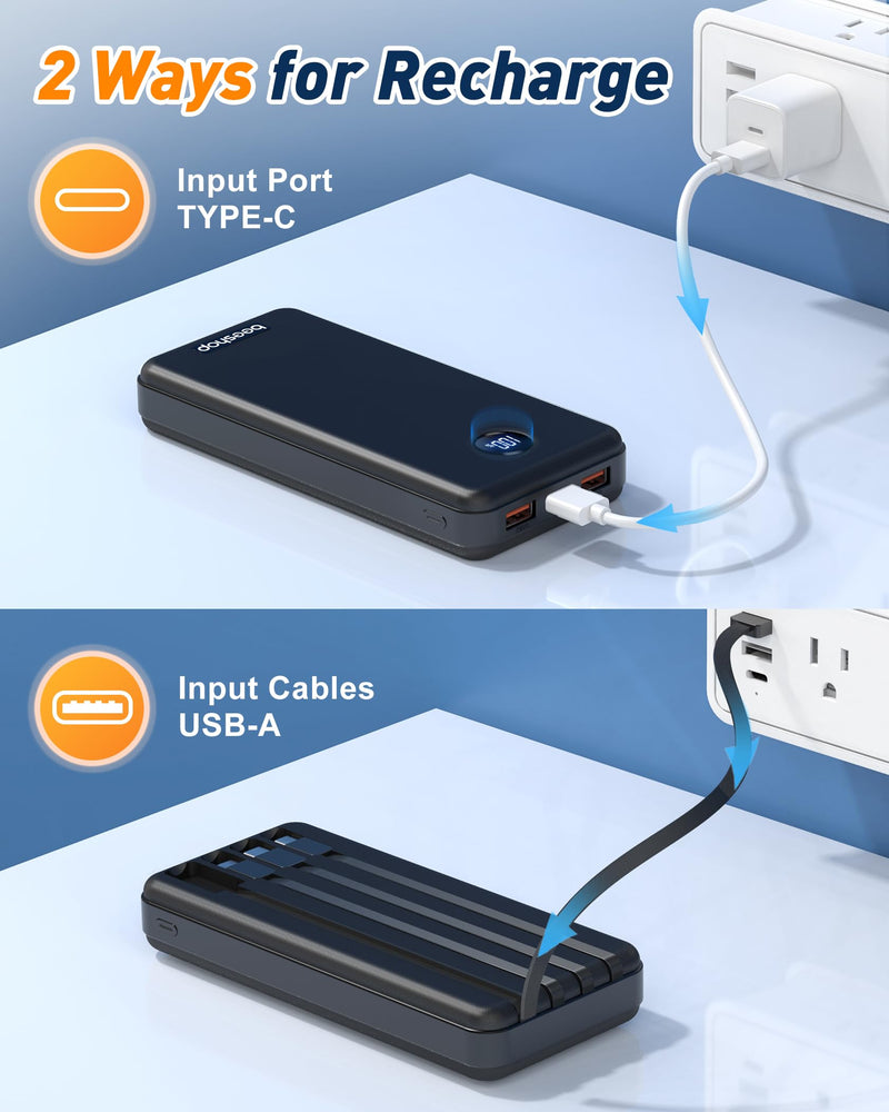 Portable Charger Power Bank - 37000mAh Portable Phone Battery with 4 Built-in Cables, 22.5W Fast Charging Battery Pack Bank Compatible with iPhone 16 15 14 13 Android Samsung Google Pixel etc(1 Pack) Black