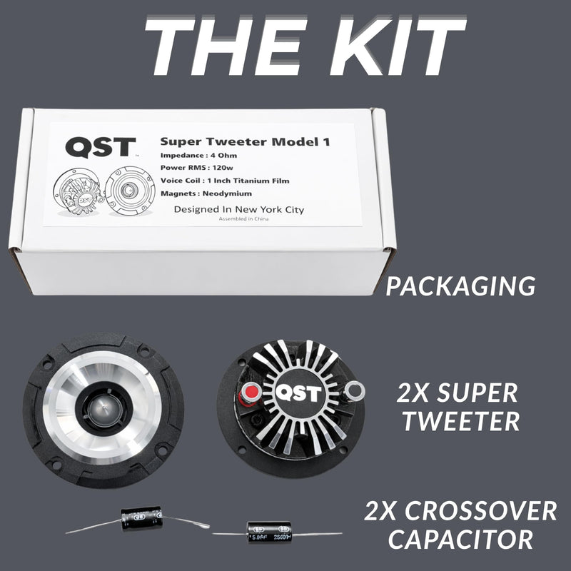 QST ST-1 Super Bullet Tweeter Neodiumum with Aluminum heatsink for 106DB High Sensitivity 4Ohms 20KHZ 1 inch Coil (Pair)