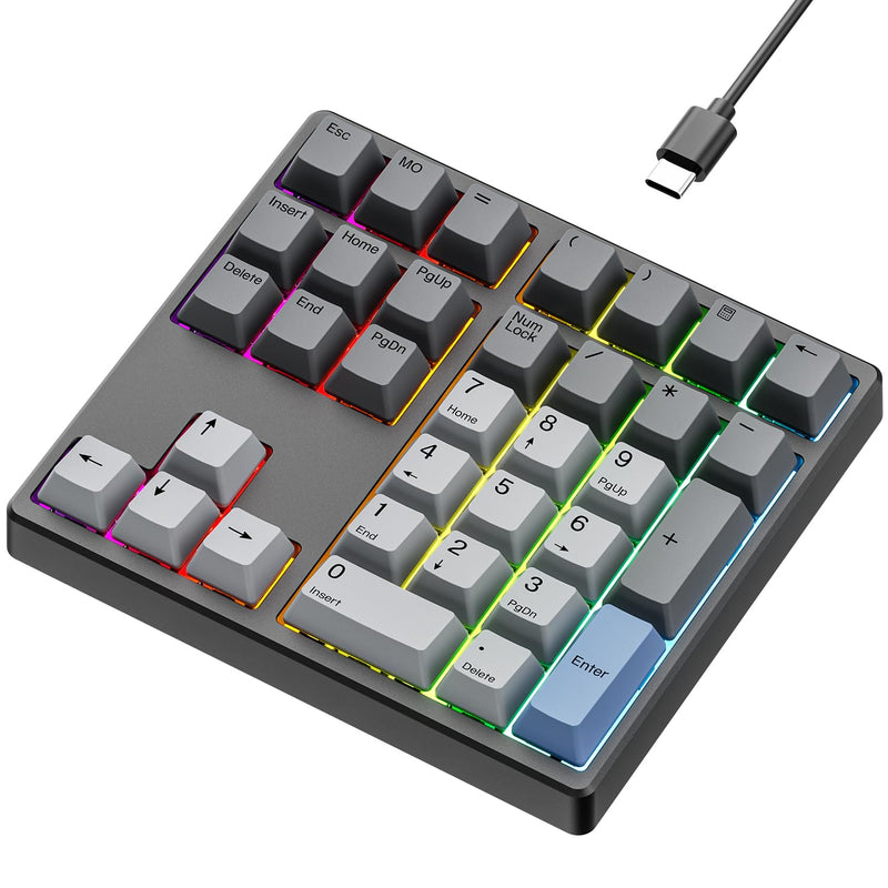 Custom Mechanical Number Pad, QMK/VIA Programmable Wired Numpad, 34 Key Hot Swappable USB Numeric Keypad with PBT Keycaps RGB Backlit Number Pad for Laptop, MacBook,PC Desktop