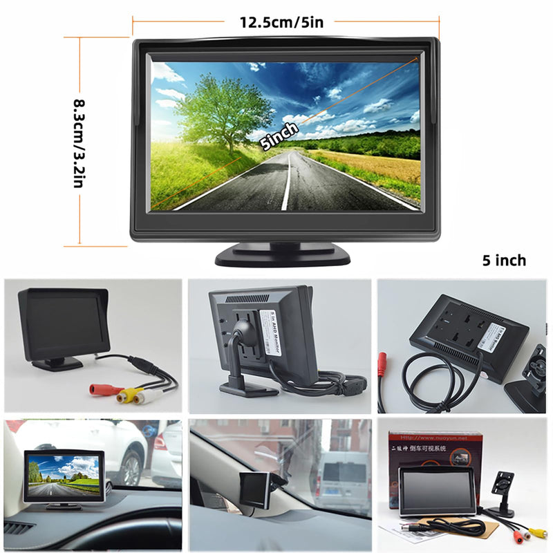 Car Side Rear View Backup Camera Reversing 5 in Monitor Reverse Image Front Parking Night Vision Rear Mirror Positive for Vehicle