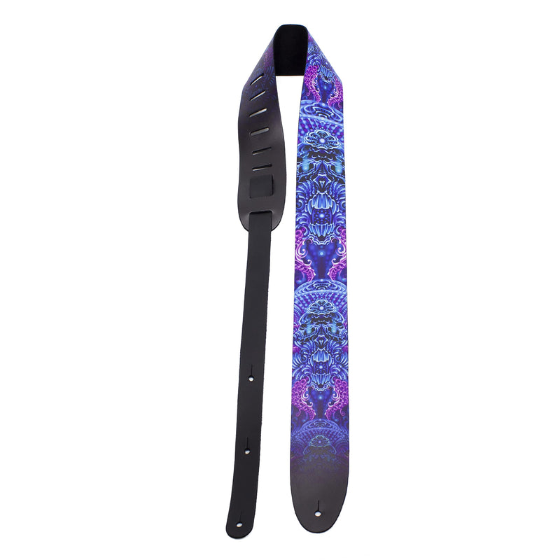 Perri's Leathers, Official David Bolt Prosperity Mandala Licenced Leather Guitar Strap, Direct to Leather Series, Anti-Slip, Adjustable from 42.5" to 56" Inch, Compatible w/All Button Lock Systems 56" Purple