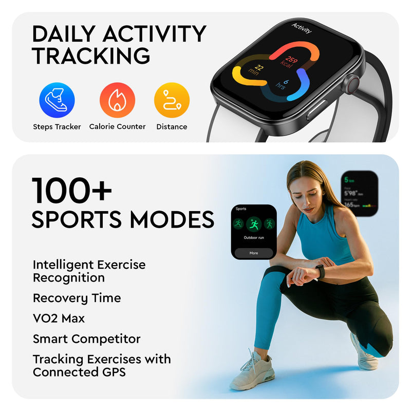OCTANDRA Beyond VeryFit Smart Watch for Men Women 1.99" AMOLED Screen AI Voice 3ATM Fitness Tracker Watch Heart Rate/Blood Pressure/Oxygen Saturation/Stress/Step/Sleep Monitor (GTX12) (Black & Grey) GTX12 - Black & Grey