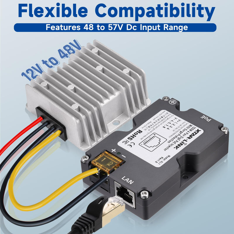 150W GigE Passive PoE Injector for Starlink Internet Kit Satellite -Built-in Surge and ESD Protection -48-57V PoE Power Injector Compatible with Starlink Satellite Dishy Gen2 V2 150w GigE Passive PoE Injector