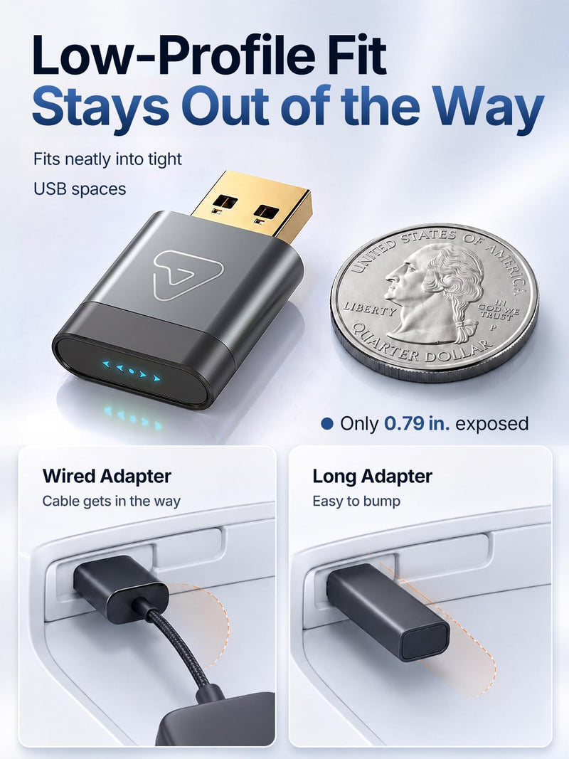 Wireless CarPlay & Android Auto Dongle for Digital Media Receivers Gray | Ultra Mini, Fast Stable Connection, No Overheating, Plug & Play, Auto Reconnect, Bluetooth Wi-Fi, USB-A USB-C, Voice Control
