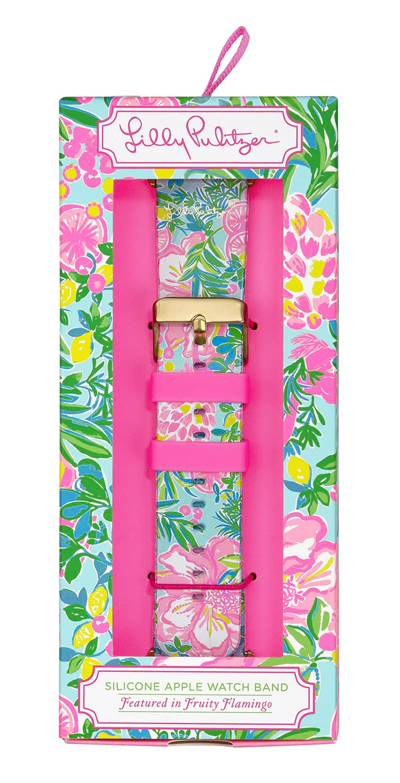 Lilly Pulitzer Silicone Apple Watch Band for Women, Sized to Fit 38mm 40mm 42mm & 44mm Smartwatches, Compatible with Apple Watch Series 1-6 and SE Fruity Flamingo