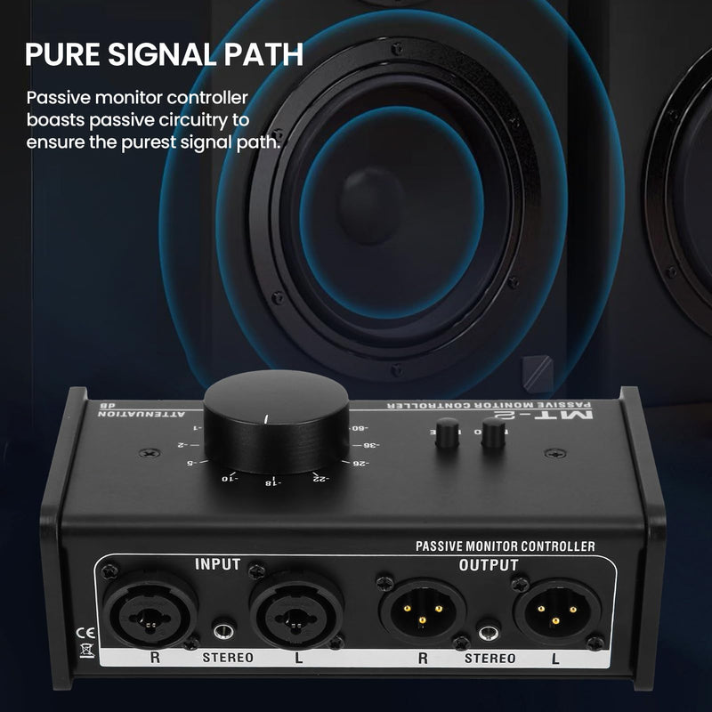 Passive Stereo Volume Controller , Mute Control Large Volume Knob Passive Monitor Controller XLR and 3 for . 5mm Interface Plug and Play for Laptop