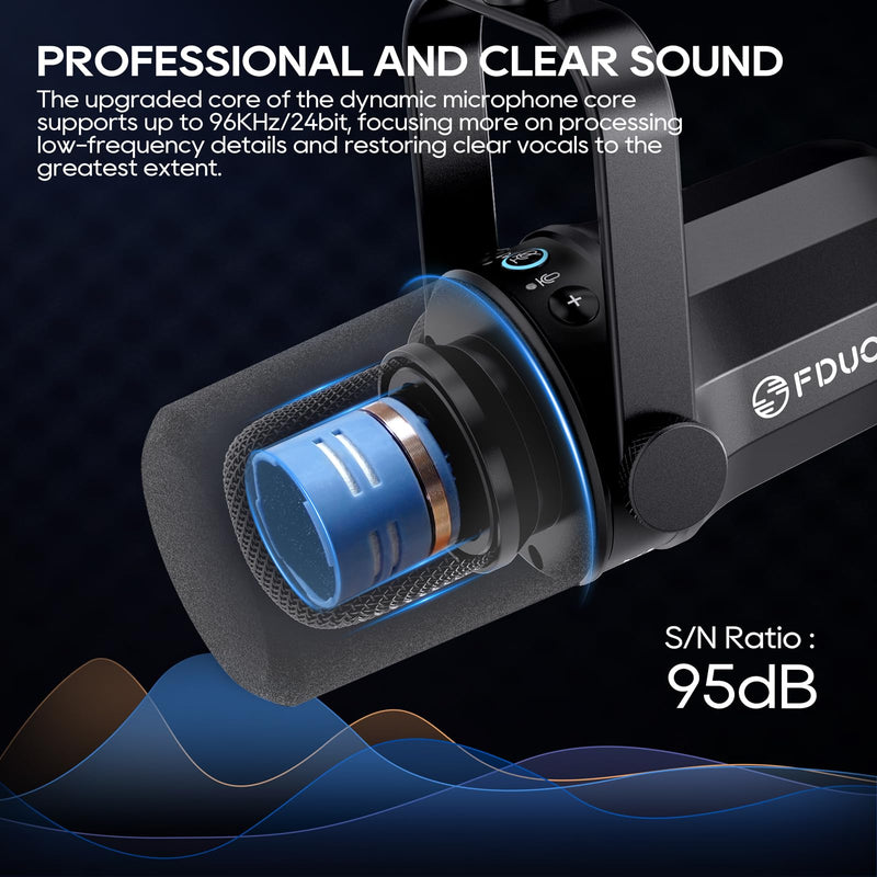 FDUCE SL40 USB/XLR Dynamic Microphone for Podcasting, Gaming, Live Streaming and Recording, Built-in Headphone Output, LED Mute Button, All Metal, Voice Isolation Technology