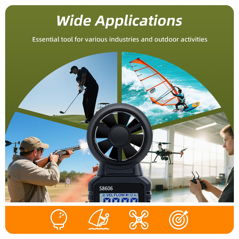 Tolesum 3 in 1 Digital Wind Gauge, Handheld Anemometer with Measurement of Wind Speed, Temperature, Windchill Wind Speed Meter Gauge for Surfing/Drone/HAVC/Sailing