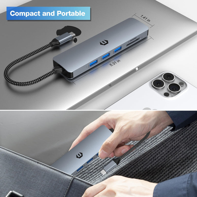 USB C Hub, 6 in 1 USB C Adapter for Mac Pro/Air, USB 3.0 5Gbps Speedy Docking Hub for Dell,Surface,HP,Lenovo and Other Type C Devices (4K HDMI,USB A 3.0,SD/TF)